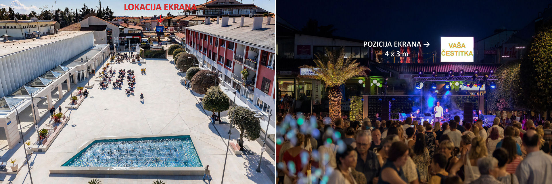 Novogodi&scaron;nja čestitka na LED ekranu u centru Umaga